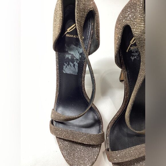 Brian Atwood Consort Iridescent Glitter Stiletto Heel Sandals Bronze Size 9 - Picture 8 of 11